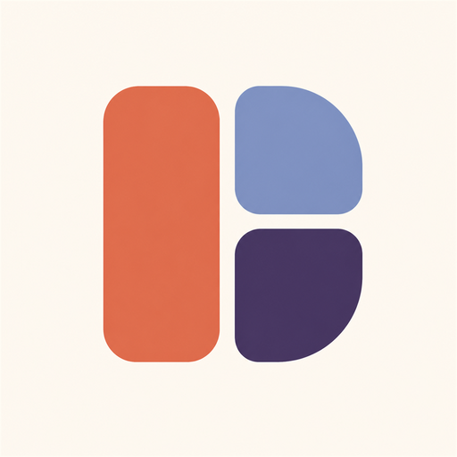 DayKind app icon: three rounded shapes in coral, periwinkle and plum on cream.